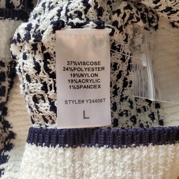 Tuckernuck Pomander Place Navy Stripe Bardot Mini Dress Knitted Button Large NEW - Picture 9 of 10